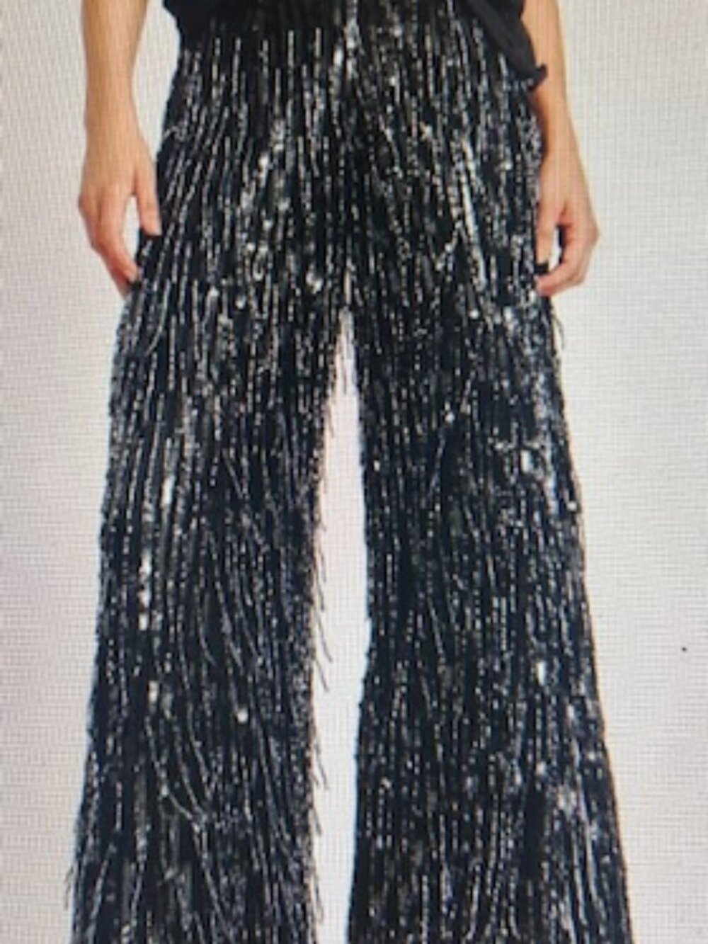 One Teaspoon Black Sequin Bead Fringe Lined Wide Leg NECESSITY PARTY Pants NWT